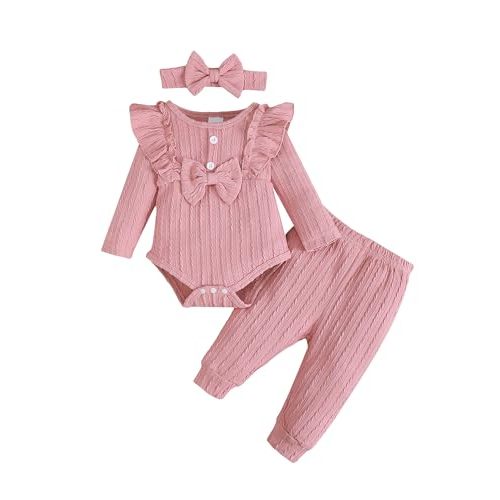 SUNNY PIGGY Baby Girl Clothes Newborn Infant Romper Ruffle Baby Girl's Outfit Knit Texture Fall Winter Clothing Pants Set