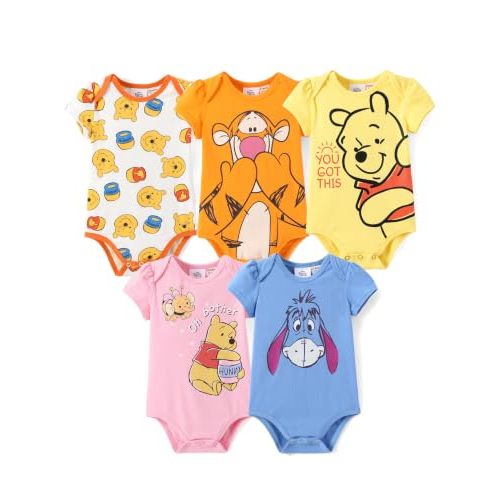 Disney Marvrl Princess Stitch Minnie Baby Girls Clothes, 5 Pack Short-Sleeve Bodysuits, Newborn to Infant Outfit, 0-18 Months
