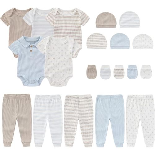 MAMIMAKA Newborn Layette Gift Set 20-Piece Cotton Baby Boy Girl Clothes Essentials and Accessories