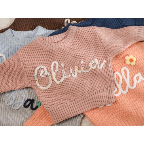 Embroidered Children Sweatshirt, Personalized Baby Name Sweater,  Sweater Toddler with Love and Care, Knit Baby Sweater with Name.