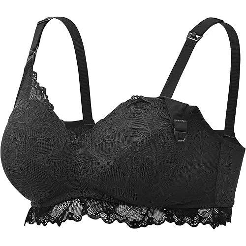 Momcozy Lace Nursing Bra, Wirefree Padded Nursing Bras for Breastfeeding, V Neck Maternity Bra for Pregnancy, Soft Lace
