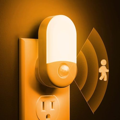 Amber Night Light, 2 Pack, LOHAS Amber Night Lights Plug into Wall Motion Sensor, 0.6W 2000K, LED Night Light, 30/60LM Adjustable Brightness, Automatic Low Blue Night Light for Kids, Bathroom, Hallway