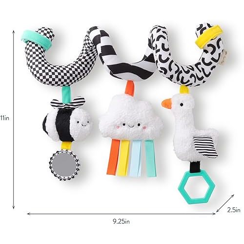Itzy Ritzy Spiral Car Seat & Stroller Activity Toy - Stroller & Car Seat Toys for Ages 0 Months and Up - Hanging Toys Include Dangling Ring, Mirror and Textured Ribbons (High Contrast)