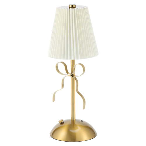 HUISZJ Pleated USB Bedside Lamp - Shade Creative Lamp with Bow - Base 3 Colors Atmosphere Plastic Light for Bedroom Restaurant Camping (Beige)