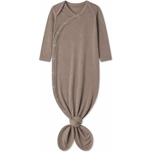 Copper Pearl Baby Gown - Knotted Newborn Sleepers for Baby Boy and Girl, Soft Stretchy Long Sleeve Infant Gowns with Bottom Tie and Hand Mittens, Perfect Hospital Coming Home Outfit (Gobi)