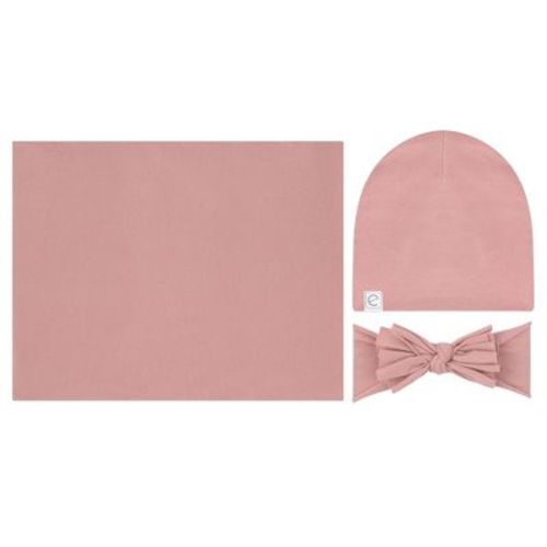 Ely's And Co. Jersey Knit Cotton Swaddle Blanket , Beanie & Headband Gift Set Dusty Rose