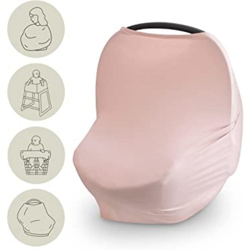 mushie Baby Car Seat Canopy Cover | Breathable & Stretchy Multi Use Cover for Breastfeeding, Nursing, High Chair, Shopping Cart, Strollers (Blush)