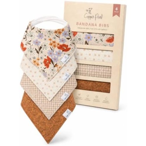 Copper Pearl Baby Bibs 4 Pack, Bandana Drool Bibs for Baby Girl & Boy, Soft Cotton Bibs for Drooling and Teething