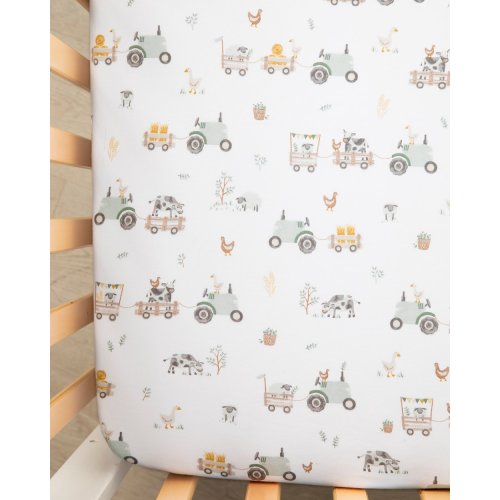 2 Pack Organic Cot Fitted Sheet - Tractor Ride