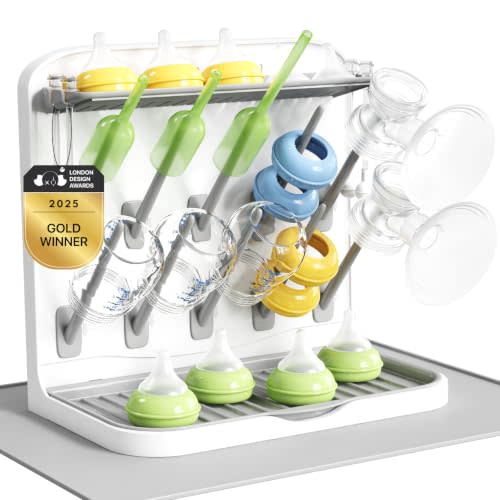 Lifewit Baby Bottle Drying Rack with Drain Mat & 10 Hooks, Newborn Essentials Must Haves, Bottle Storage Organizer for Countertop, Cabinet, Rack Dryer Holder for Pacifiers, Pump Parts, Baby Stuff