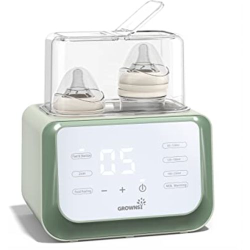 Baby Bottle Warmer, Grownsy 8-in-1 Fast Milk Warmer with Timer Breastmilk or Formula, Fits 2 Bottles, Accurate Temperature Control, with Defrost, Sterili-zing, Keep, Heat Baby Food Jars Function