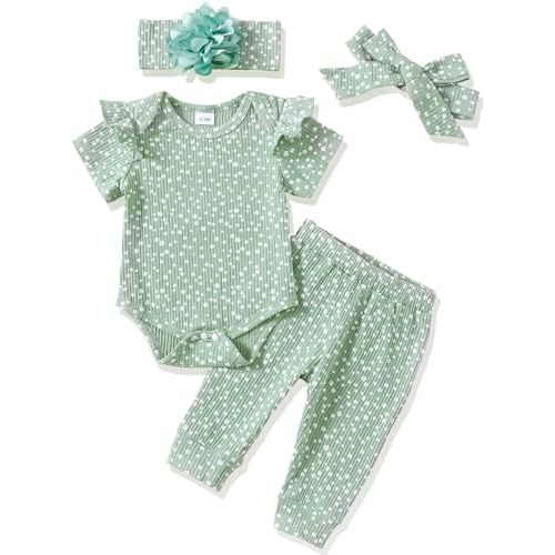 Renotemy Newborn Infant Baby Girl Clothes Summer Outfits Infant Romper Pants Cute Toddler Girl Clothes Gift Set