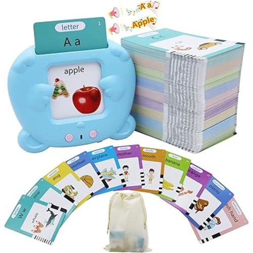 MAYAPHILOS 510 Words Alphabet Talking Flash Cards for 3-8 Years Toddlers, Educational Learning Interactive Toy for Boys Girls Kids Birthday Gifts, Preschool Montessori Speech Therapy Autism Toys Blue