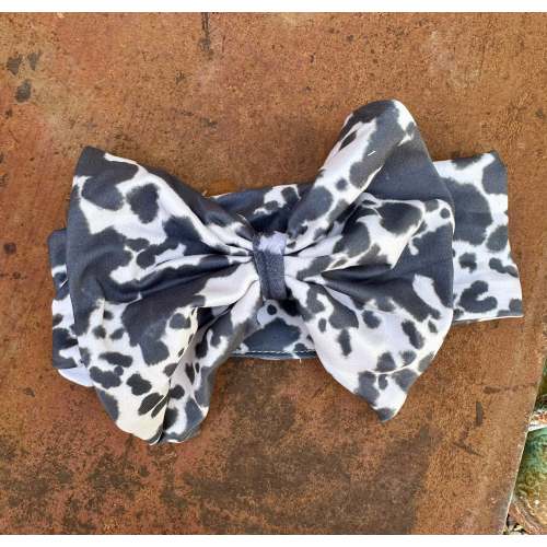 Black and white cowprint baby headband bow