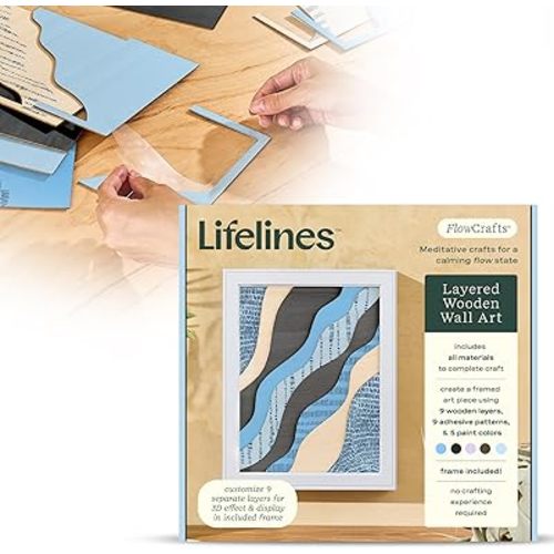 Lifelines FlowCrafts, Layered Wooden Wall Art - Framed Art Piece with 9 Layers, 5 Paint Colors, 9 Adhesive Patterns & Picture Frame - Sensory Arts & Crafts Kit for Teens & Adults - DIY Wall Décor