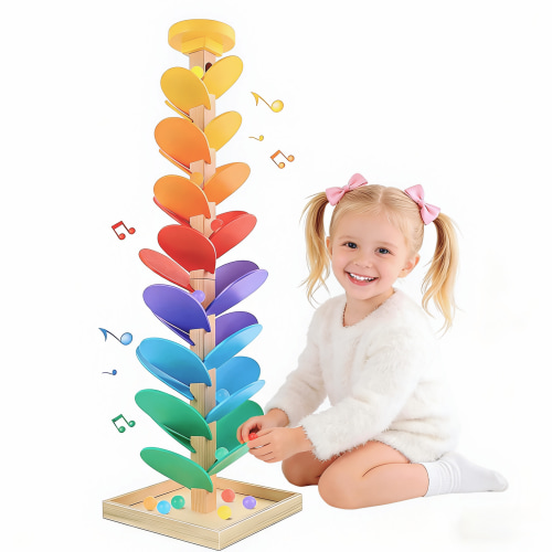 Aijohnny Wooden Marble Run Music Tree, Ball Drop Montessori Toy, Birthday Gifts for Kids 1-3 3-5 5-8 Years Old