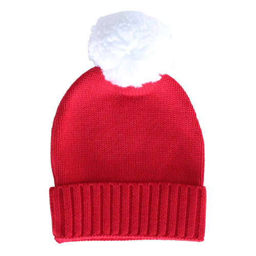 Knit Baby Pom Pom Beanie | Red - 0-6M