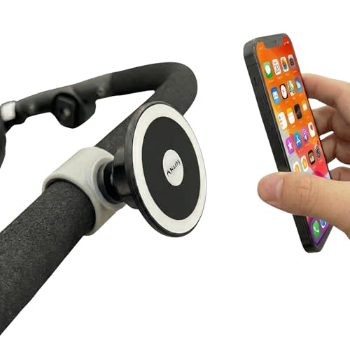 Maxby Stroller Phone Holder, MagSafe Compatible Magnetic Phone Mount for Stroller Handlebar, Snap On Clamp Installs in Seconds, 360 Rotation, Fast Attach & Detach