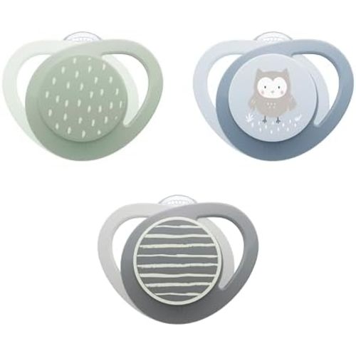 NUK Lot de 3 tétines orthodontiques phosphorescentes, 0 à 6 mois, hibou et météo