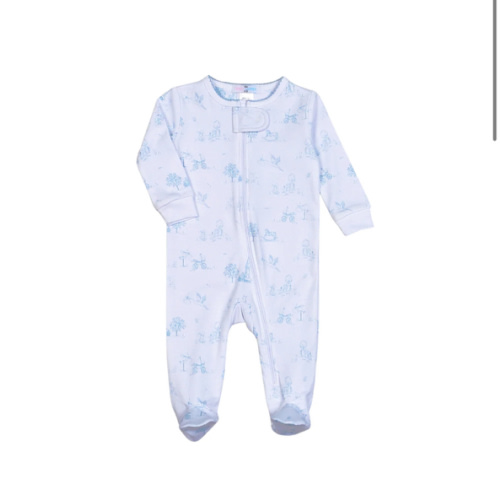 Blue Toile Zipper Footie