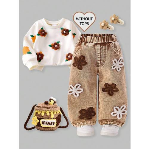 Baby/Infant Girls' Fashion Snowflake Distressed Embroidered Flare Pants Baby 70s Outfit Mocha Baby Clothes | SHEIN USA