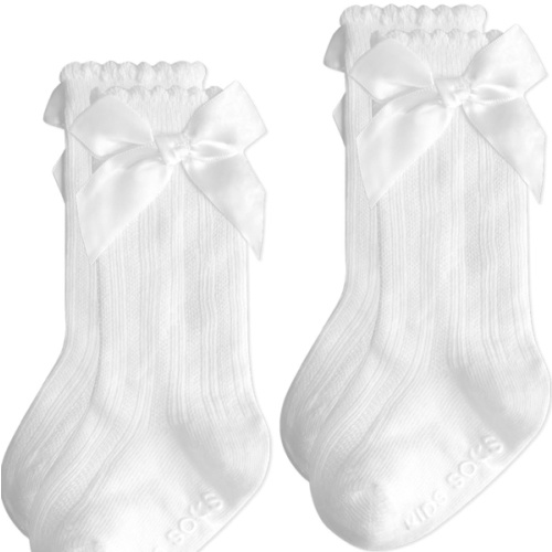 Baby Knee High Socks Girl Non Slip Toddler Stockings Cotton Bow Ruffle Newborn Long Socks Infant Dress Sock 0-6M/6-12M/1-3Y