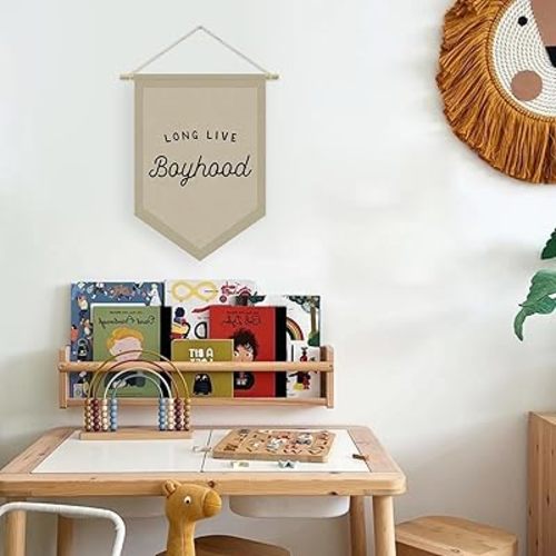 Boys Room Decor, Long Live Boyhood Linen Canvas Banner, Boy Nursery Wall Hanging Pennant Flag Banner for Boys Kids Toddler Room Bedroom Playroom Decor, 15x11in - Neutral