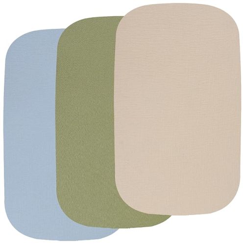 Onacosht Muslin Bassinet Sheets 3 Pack, 100% Cotton Baby Fitted Sheet 33" x 19" Compatible with Mika Micky, KoolaBaby (3 in 1), BabyBond, HARPPA and RICUTON Bedside Bassinet, Beige Green and Sky Blue