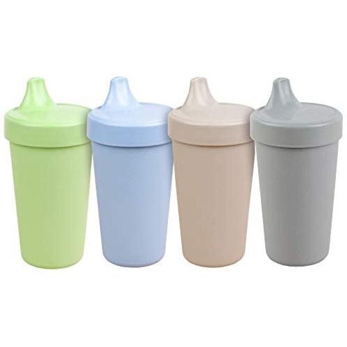 RE-PLAY 4pk - 10 oz. No Spill Sippy Cups for Baby, Toddler, and Child Feeding in Ice Blue, Leaf, Grey and Sand | BPA Free | Made in USA from Eco Friendly Recycled Milk Jugs | Eco