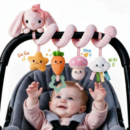 Spiral Car Seat Baby Toys 0-6 Months, Bunny Stroller Activity Toy
