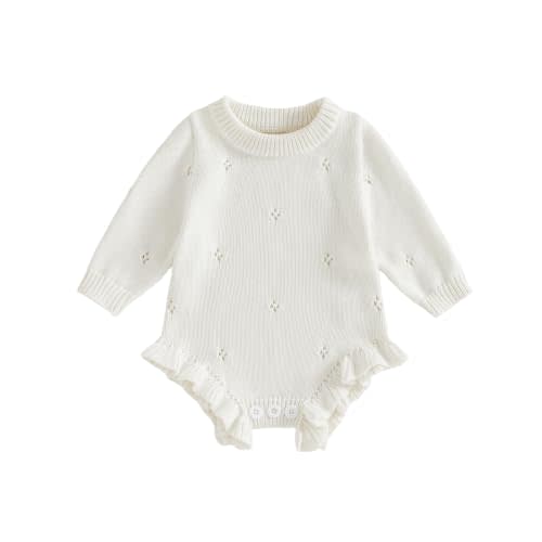 Kupretty Newborn Baby Girl Coming Home Outfit Ruffle Knit Sweater Romper | Newborn Outfit Knit Baby Clothes Hospital Newborn Baby First Outfit Baby Shower Announcement Photo Fall Winter