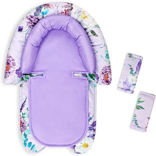 Baby Car Seat Head Support & Strap Covers, Upgraded 2-in-1 Infant Car Seat Insert Cushion for Newborn Girls, Mesh & Minky Fabric, Perfect for Carseat, Stroller, Swing, Extra Soft, Purple