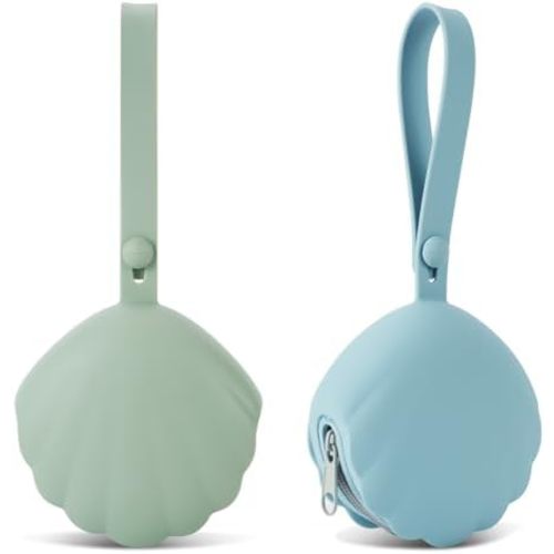 Silicone Pacifier Holder Case, Portable Leakproof Design Baby Pacifier Storage Case, BPA Free, Easy Clean, 2 Pack (Ether+Sage)