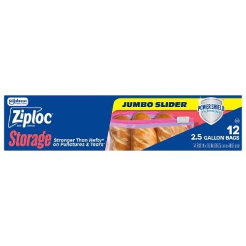 Ziploc Food Storage Slider 2.5 Gallon Bags - 12ct: Clear, Multipurpose, Holds Dried Foods, Snacks