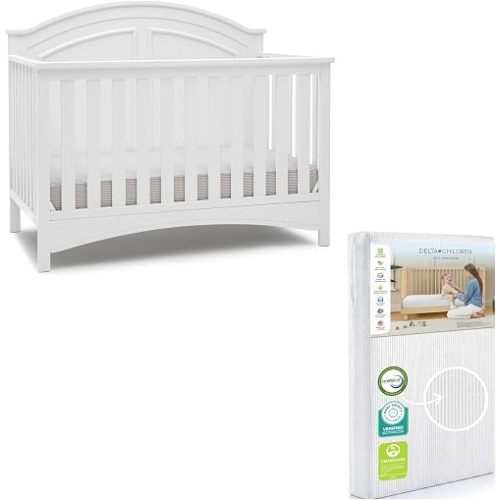Delta Children Perry 6-in-1 Convertible Crib & Mattress, Bianca White