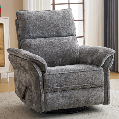 Latitude Run® Oversized Recliner Chair, 26" Extra Wide 360° Swivel Rocker Recliner With Adjustable Headrest, Chenille Glider Rocking Nursery Chair With Overstuffed Armrest, Lumbar Support. | Wayfair