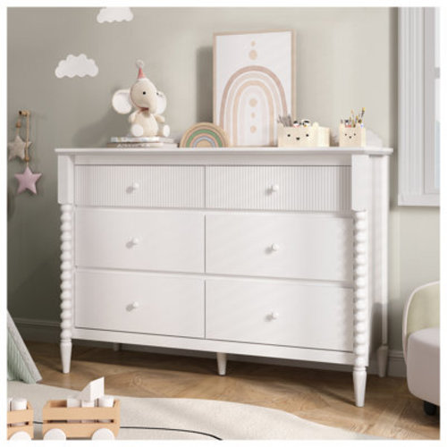 Corrigan Studio® 6 Drawer Dresser, Baby Dresser With Storage, Wide Chest Of Drawers For Nursery, Bedroom, White & Reviews | Wayfair