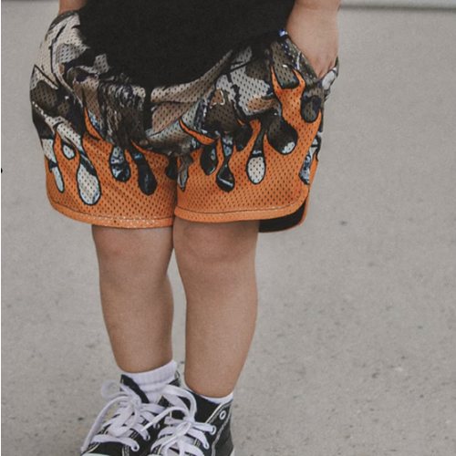 Heater Flame Mesh Shorts - Orange Camo | Little Trouble