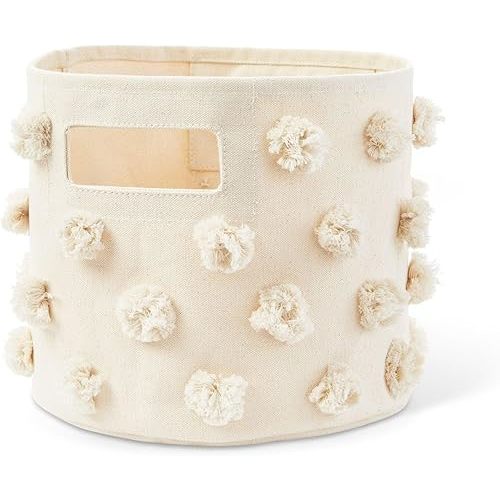 Pehr Pom Pom Basket, Pint (Natural) | 100% Cotton Canvas Storage for Nursery, Playroom & Home | Decorative Organizer | 10”D x 9”H