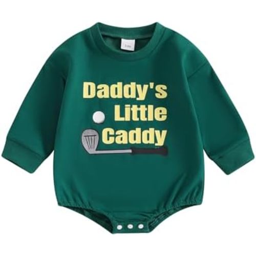 Newborn Golf Outfit Baby Boy Girl Daddy's Little Caddy Bubble Romper Long Sleeve Jumpsuit Infant Fall Winter Clothes