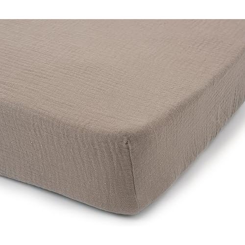 Nora's Nursery Muslin Crib Sheets - 100% Organic Cotton Crib Sheets - Fits Standard Crib and Toddler Bed Mattress Size - Breathable & Fitted Crib Sheet for Baby Girl & Boy - Fawn Brown