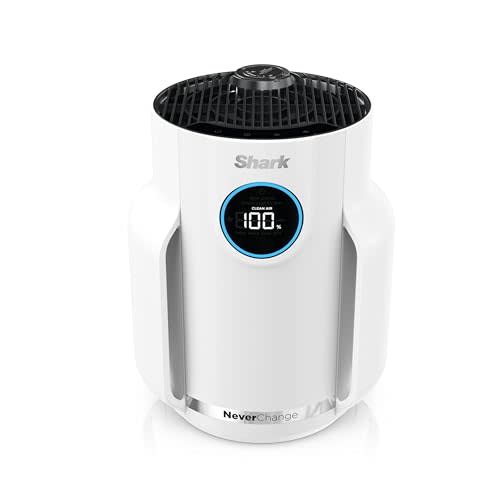 Shark NeverChange Air Purifier Compact Pro with Long-lasting HEPA Exceeding Filtration, Captures Pet Dander, Dust, Smoke, and Allergens, up to 250 sq. ft. for Bedroom, Home Office, Dorm, HP072WH