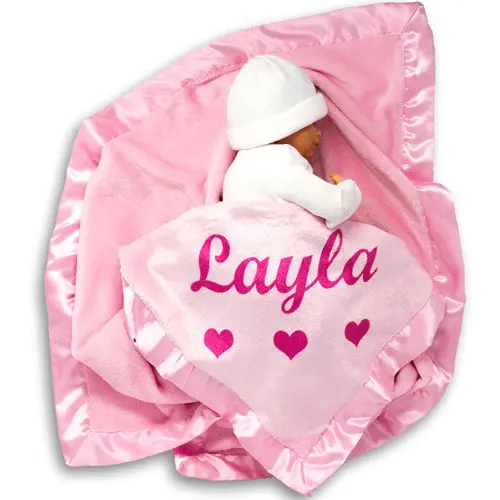 Custom Catch Personalized Baby Blanket for Girls - Pink - Newborn or Infant Gift with Name