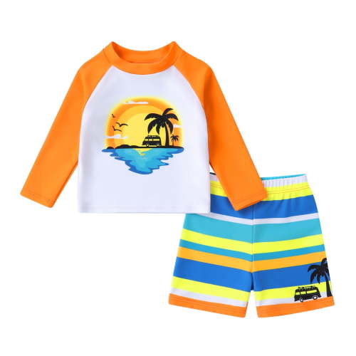 Younger Tree Toddler Baby Boys Swimsuits Trunk Rashguard Long Sleeve Top Shorts Two Pieces Bathing Suit Swimwear Outfit for 3-6 Months