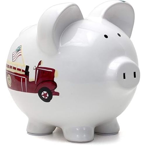 Child to Cherish Ceramic Piggy Bank for Boys, Fire Truck