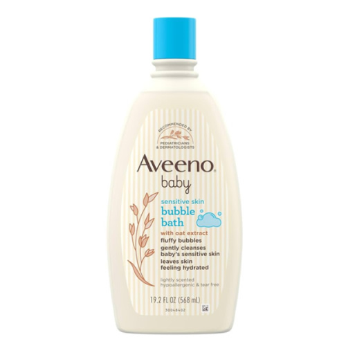 Aveeno Baby Sensitive Skin Bubble Bath with Oat Extract, Gently Cleanses and Leaves Skin Feeling Hydrated, Tear-Free Formula, Hypoallergenic, Paraben-, Phthalate-, Soap- & Dye-Free, 19.2 fl. Oz