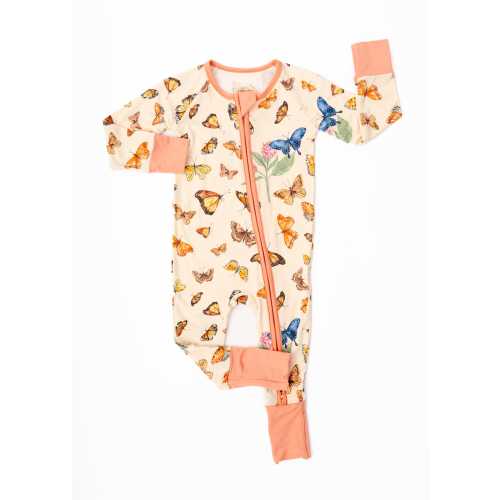 BUTTERFLIES BAMBOO Baby Pajamas, Summer Girl Sleepers, Butterfly Pajamas, Cute Baby Girl Pajamas, BOHO Baby Zippered Sleeper, Baby Girl Zip