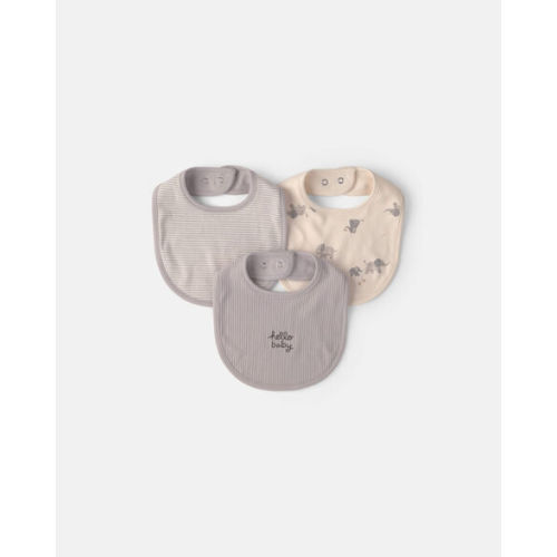 Baby 3-Pack 'Hello Baby' Bibs - Grey/Ivory | Carter's