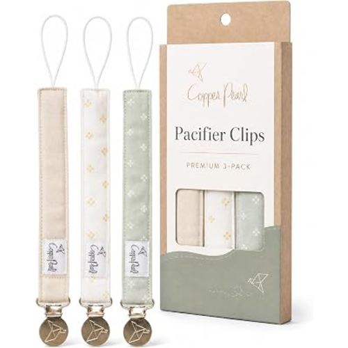 Amazon.com : Copper Pearl 3-Pack Pacifier Holders: Premium Knit Binky Clips for Baby Girls and Boys - Stylish Stainless Steel Design for Secure No-Drop Attachment - Gemma in Tan : Baby