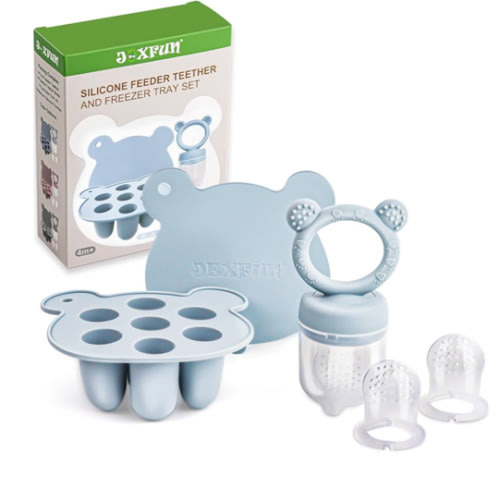 Silicone Baby Fruit Food Feeder & Mini Freezer Nibble Tray, Breastmilk Popsicle Molds for Baby Teething Relief, BPA Free Silicone Teething Toys Feeder for Safe Infant Self Feeding, Extra Food Pouches